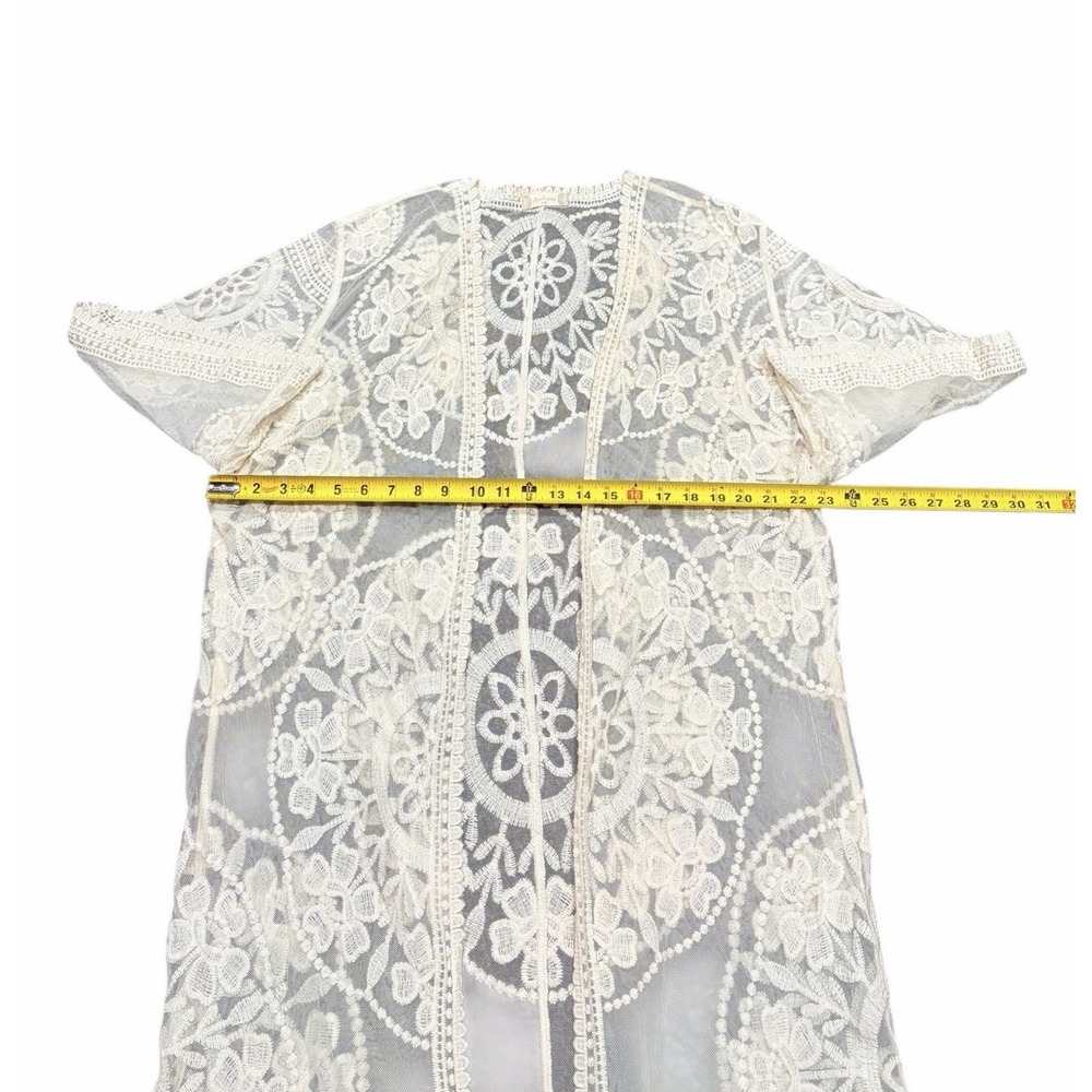 Kimono Duster Womens Small Ivory Sheer Lace Embroidered Open Front Boho‎ Fairy - Picture 5 of 8